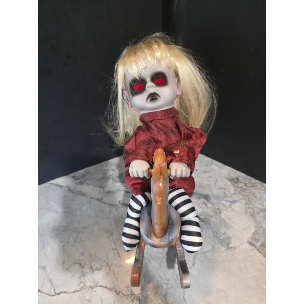 Pan Asian Creations Animated Creepy Doll Rocking Horse Light Up Red Eyes Tested